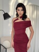 Deluxerie Kadın Bordo Uzun Elbise MF-152390
