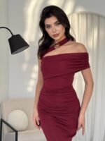 Deluxerie Kadın Bordo Uzun Elbise MF-152390
