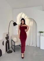 Deluxerie Kadın Bordo Uzun Elbise MF-152390