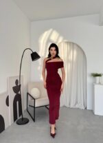 Deluxerie Kadın Bordo Uzun Elbise MF-152390