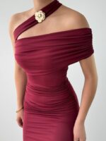 Deluxerie Kadın Bordo Uzun Elbise MF-152390